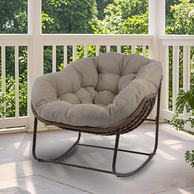 Chaise berçante d'extérieur en rotin avec coussins Ladena, Coussin gris clair / structure grise, 1 pièce: 1 chaise