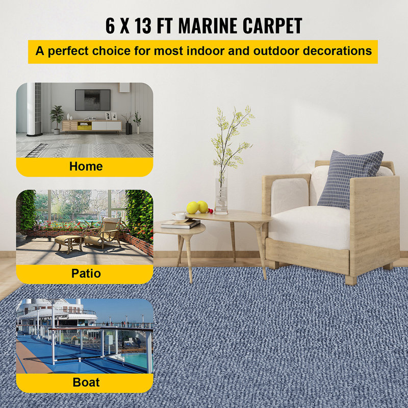 Gray Marine Carpet 6 Ft X 13.1 Ft Boat Carpet Rugs Indoor Outdoor Rugs For Patio Deck Anti-Slide TPR Water-Proof Back Cut Outdoor Marine Carpeting Easy Clean Outdoor Carpet Roll