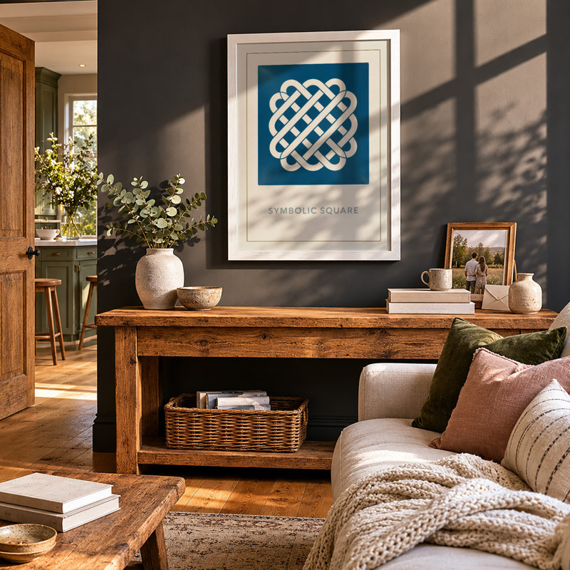 Symbolic Square Geometric - Framed Print, A2 - 59.4 x 42.0 cm, White