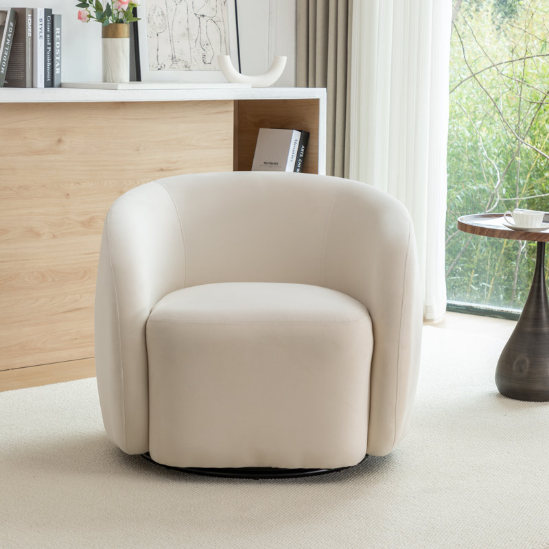 Arrun Velvet Swivel Barrel Chair, Beige