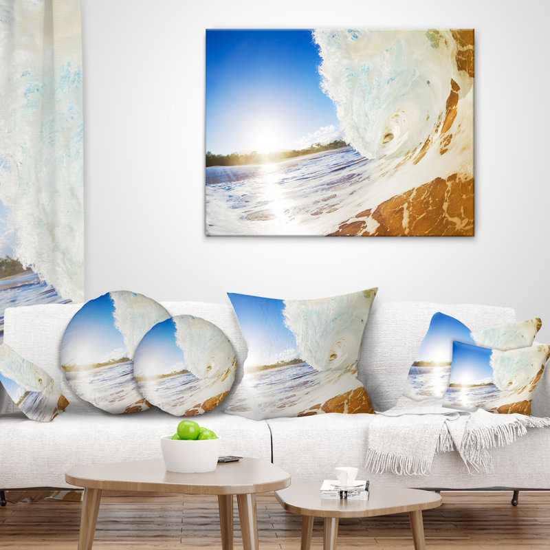 Coussin lombaire sandy océan crashing, Carrée 18 po x 18 po