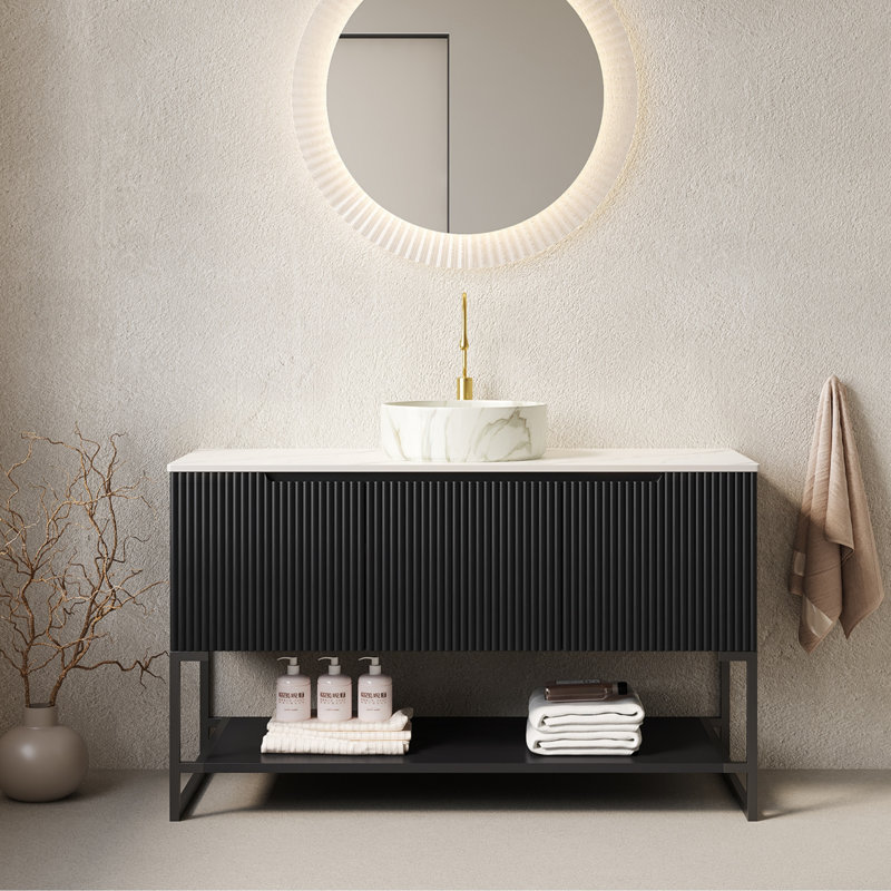 Ensemble de meuble-lavabo et de meuble-lavabo en pierre frittée blanche 48 po Carrara