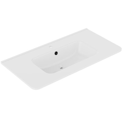 Lavabo de meuble-lavabo intégré moderne en résine 36 po avec trou de robinet simple et trop-plein, lavabo de salle de bain classique à rebords arrondis sans soudure