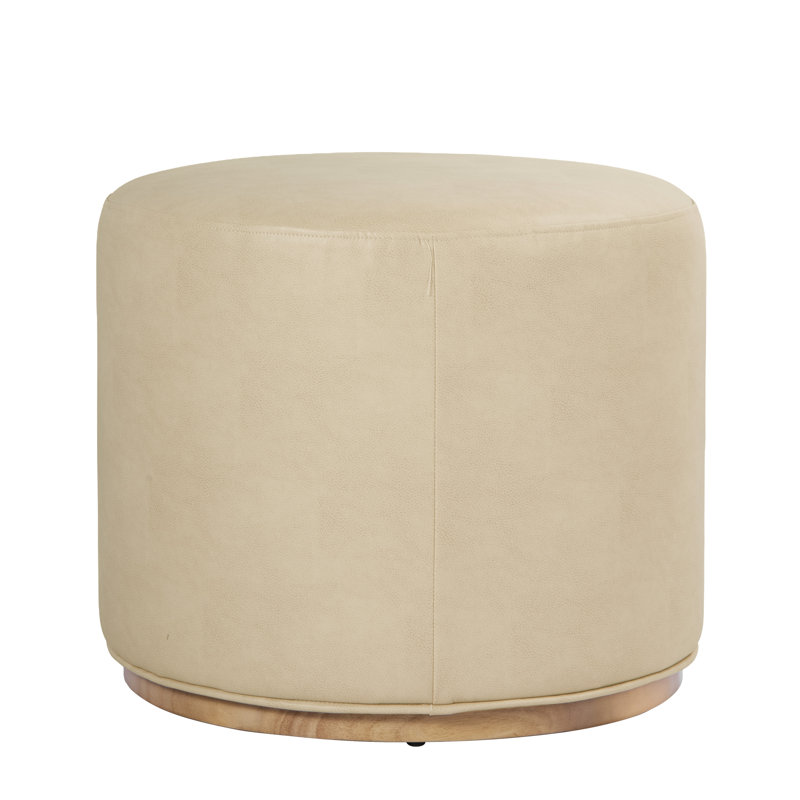 Repose-pieds Drift avec base en bois - Similicuir sable, Crème