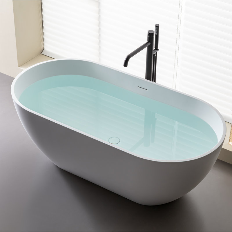 59'' x 29'' Freestanding Soaking Tub Stone Resin Solid Surface Bathtub, Matte White