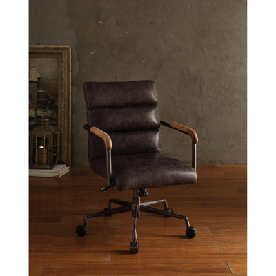 Chaise de bureau en cuir antique en ardoise pivotante et relevable, rembourrage, base en métal 5, stable, réglage de la hauteur de la fonction de siège, riche revêtement, décoration classique de soutien