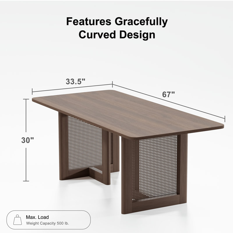 Andiel 33.5"W×30"H Wood Dining Table, Walnut, 30"H x 67"L x 33.5"W