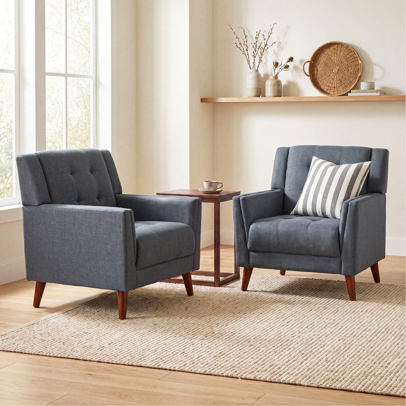 Fauteuil Mid-Century moderne (2 pièces), Beige, tissu noyer