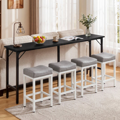 Long Bar Table Stool Set Industrial Metal Frame Padded Saddle Seats Space-Saving Bar Table Set
