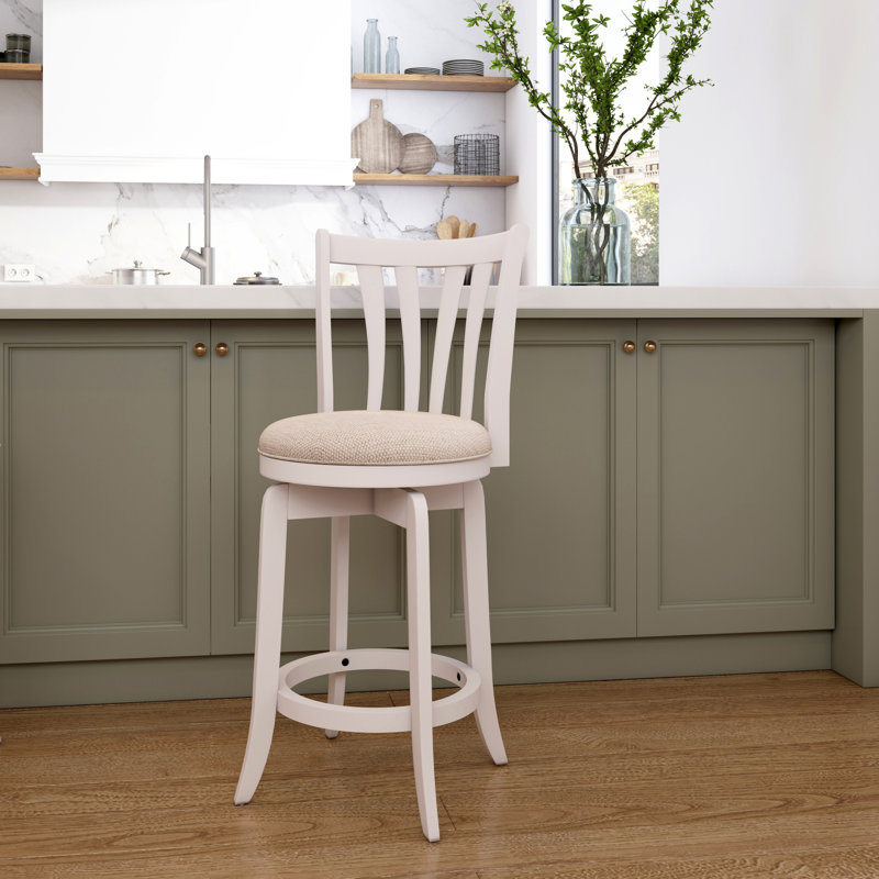 Tabouret de bar pivotant rembourré Asharn, blanc, Tabouret de comptoir (siège d'une hauteur de 25,5, Polyester blanc