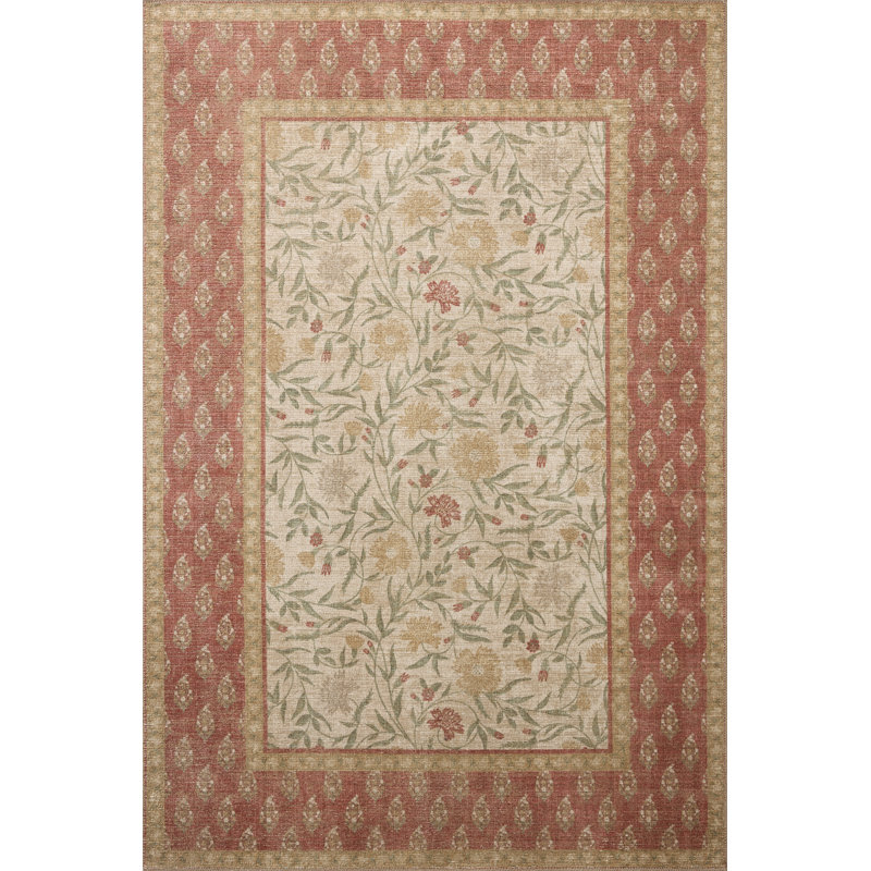 Rifle Paper Company x Loloi Edinburgh Ivory / Spice  Area Rug, Rectangle 7'6" x 9'6", Ivory/Spice