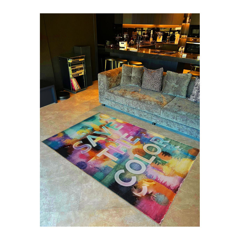 Written Collection Multicolor Save The Color Text Patterned Modern Decorative Rug, Runner 2'6" x 9'10" Rug Pad Included
