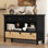 Console rétro avec 3 tiroirs de rangement, table d'entrée avec 3 paniers tissés en jacinthe d'eau, armoire-buffet en bois pour l'entrée, le couloir et le salon