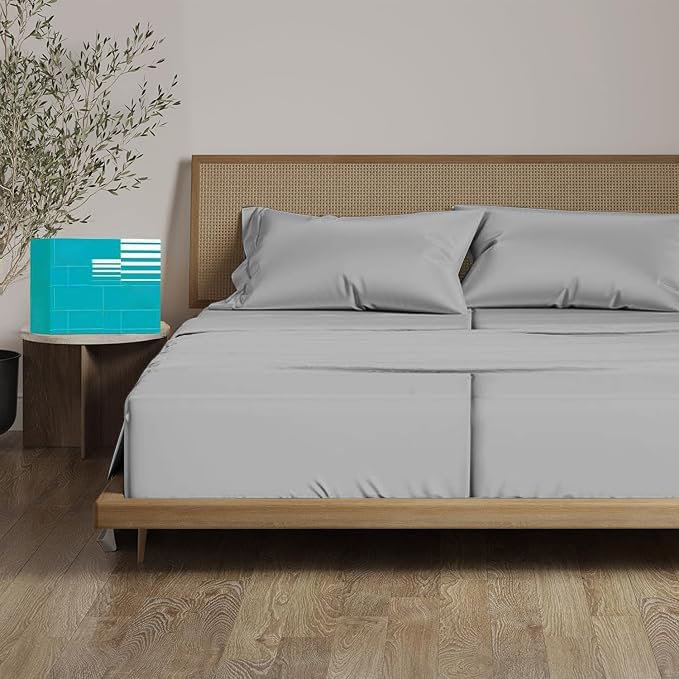 Split California King Sheets for Adjustable Beds 100% Egyptian Cotton 1000 Thread Count Sheets - 5Pcs Split California King Sheet Set 18" Inch Deep Pocket - Silver Solid