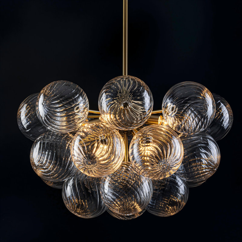 Lustre sphérique en verre 8 lumières, Doré