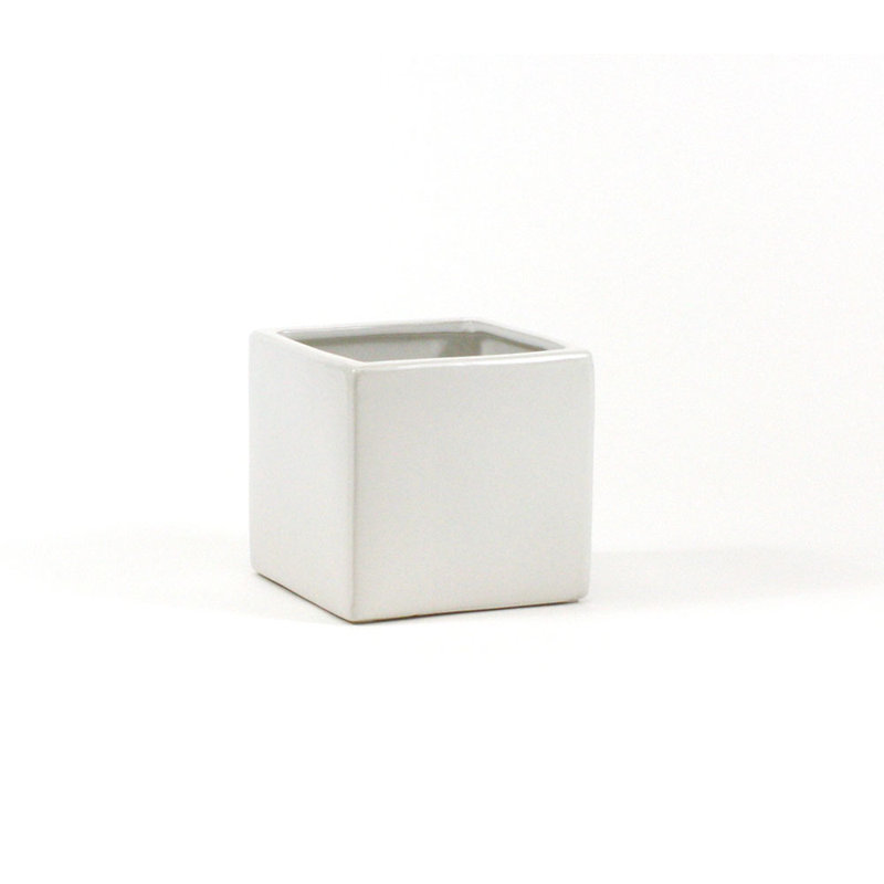 Vase de table carré en céramique cube, H 5 po x l 5,5 po x P 5,5 po, Blanc