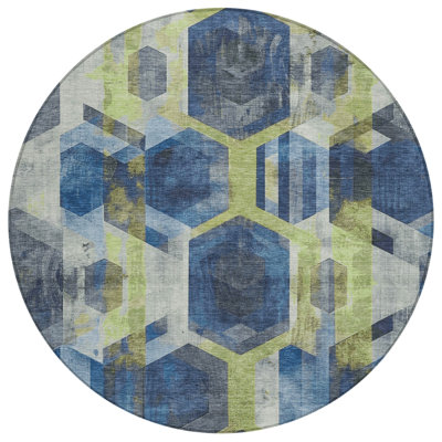 Machine Washable Indoor/Outdoor Cinead ACN1722 Navy Rug