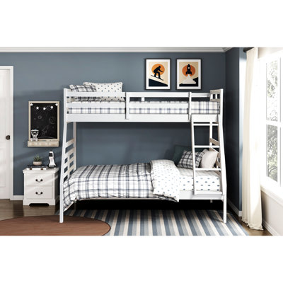 Twin Over Full Bunk Bed With Classic Style And White Finish, Robust Wood Material, Safe Guard Rails, Convenient In White, Quality Frame, Rails For , Access
