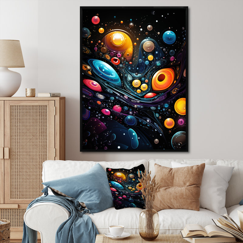 Cosmic Planets Dreams Landscape III - Fantasy, art mural, Cadre flottant noir, 20" H x 12" W