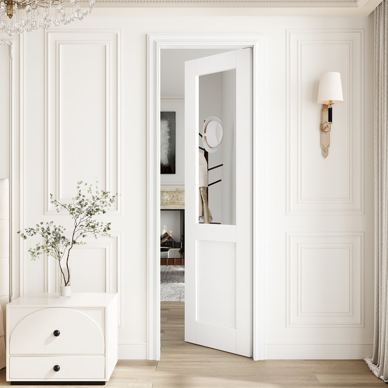 Porte de miroir de 18 po x 80 po, porte de dalle intérieure semi-légère de qualité supérieure, porte de dalle blanche apprêtée prête à peindre, sans quincaillerie, parfaite pour la chambre à coucher, le placard, le couloir, le salon, le garde-manger et la salle de bain, idéale pour la grange Poche, portes françaises et pliantes
