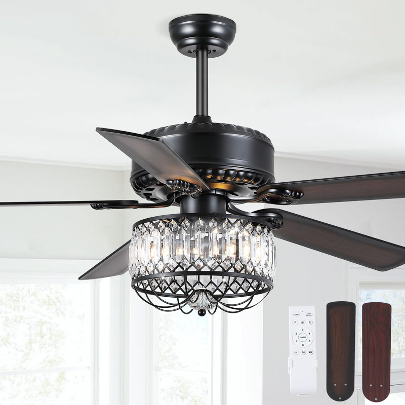 Ventilateur de plafond d'intérieur en cristal 52 "avec lumières et télécommande, Noir