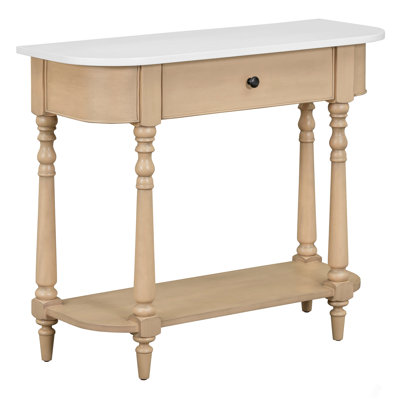 Narrow Console Table With Curved Corner, Retro Entryway Table With Top Drawer And Open Shelf, Sofa Table Console Tables For Entryway, Hallway And Living Room