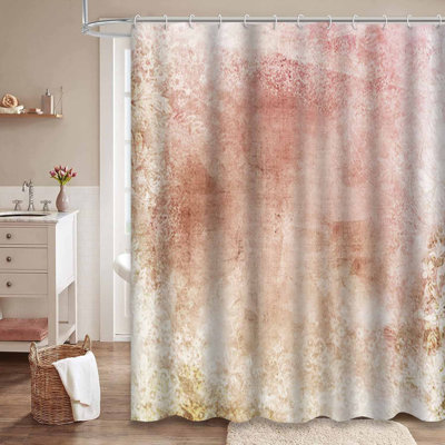 Pink Beige Vintage Floral Pastel Border Canvas Decorative Waterproof Shower Curtain with 12 Hooks