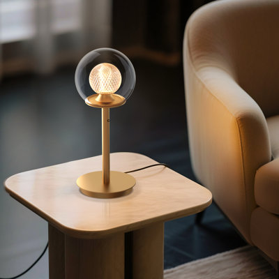 14.5" Gold Bedside Table Lamp, Plug-in Dual-Globe LED Desk Lamp with 4-Stage Touch Dimming & Memory for Nightstand, Bedroom, Home Office