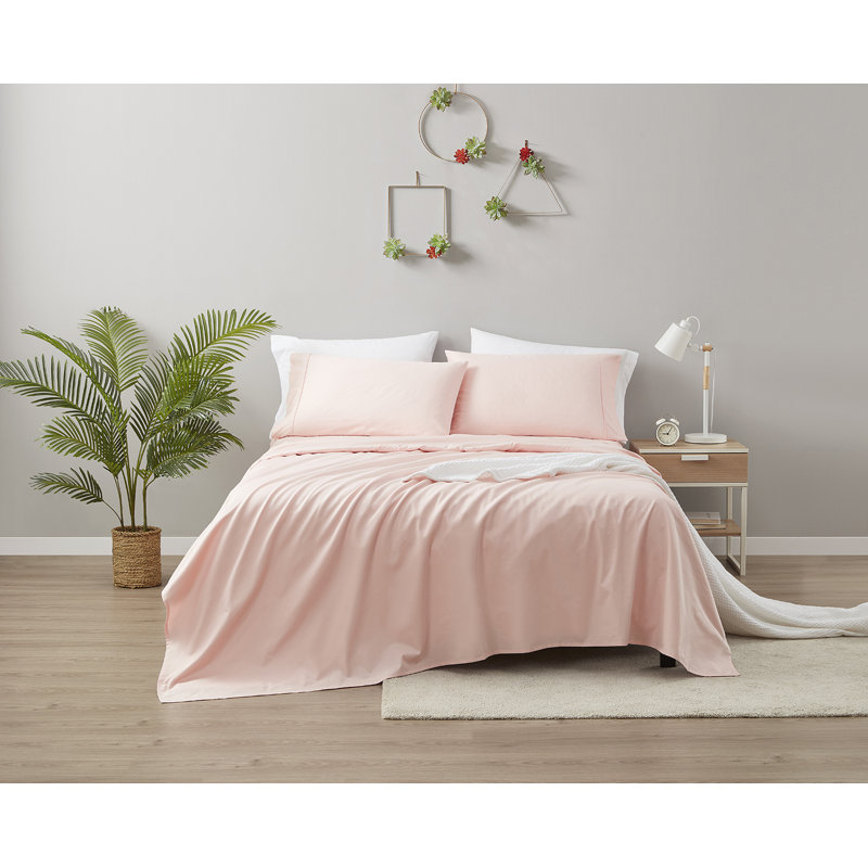 Ensemble de draps 100% satin de coton 600 fils 600 fils, Rose Gossamer, Grand