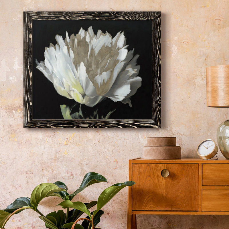 Pivoine blanche - Reproduction d'art sur toile encadrée, Cadre noir, H 20 po x l 17 po x P 1,5 po