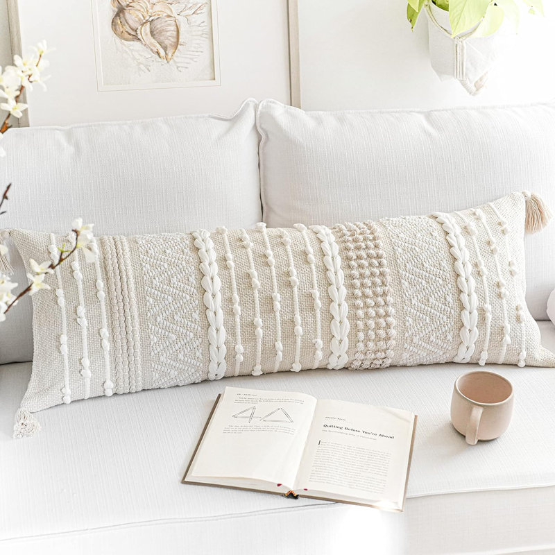 Housse de coussin décoratif crème lombaire 14 x 36