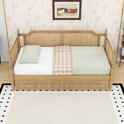 Wood Daybed with Trundle and Rattan Frame