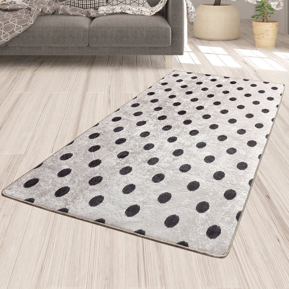 Dotflow Rug East Urban Home Daveda Polka Dots Machine Made Polyester/Velvet Area ...