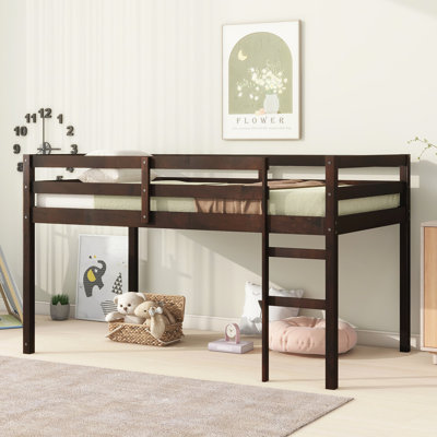 Solid Wooden, Rubber Wooden Loft Bed with Ladder, Bed Platform of Strengthened Slats