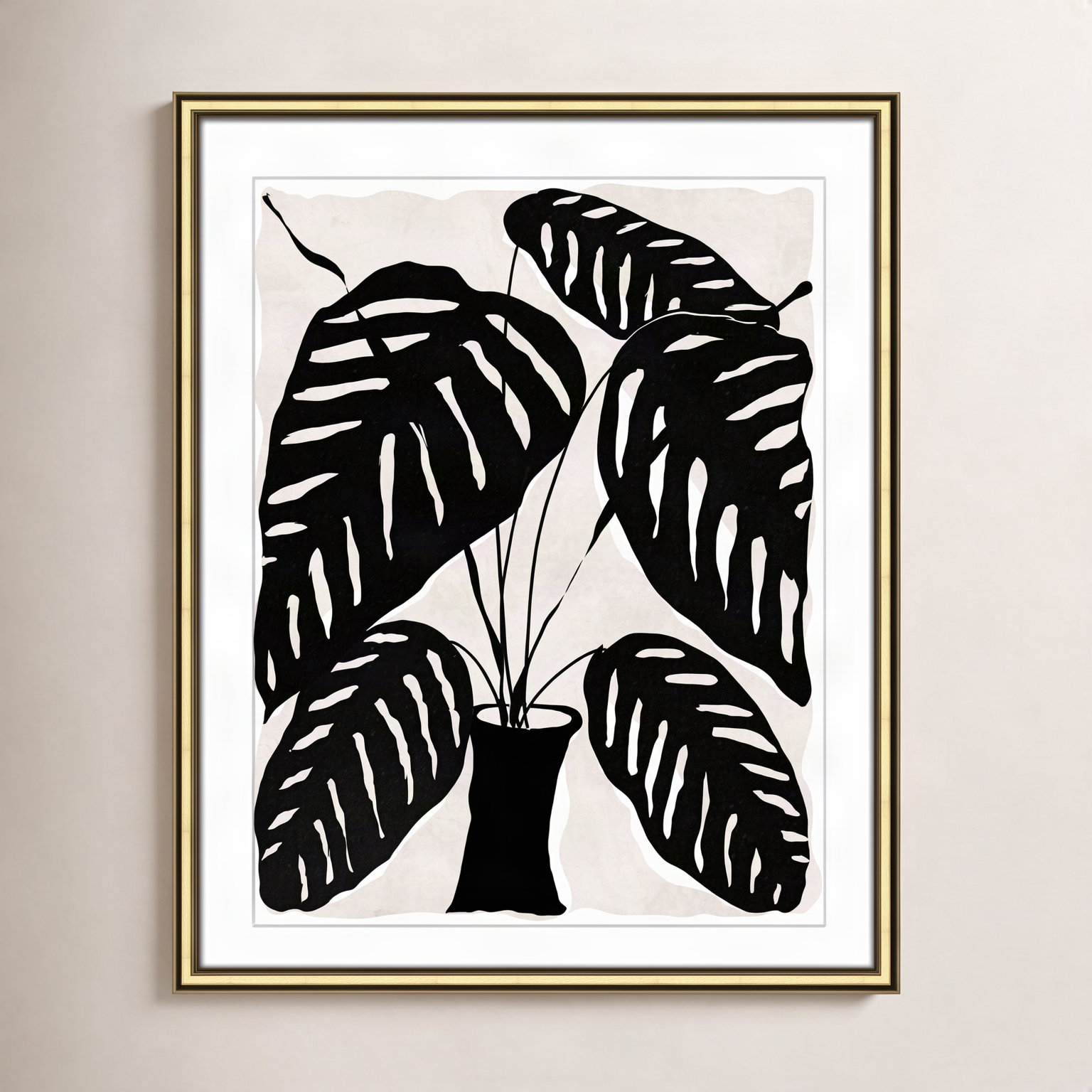 Black and White Potted Plant I Print, Gold Framed, 26.75" H x 22.75" W x 0.88" D
