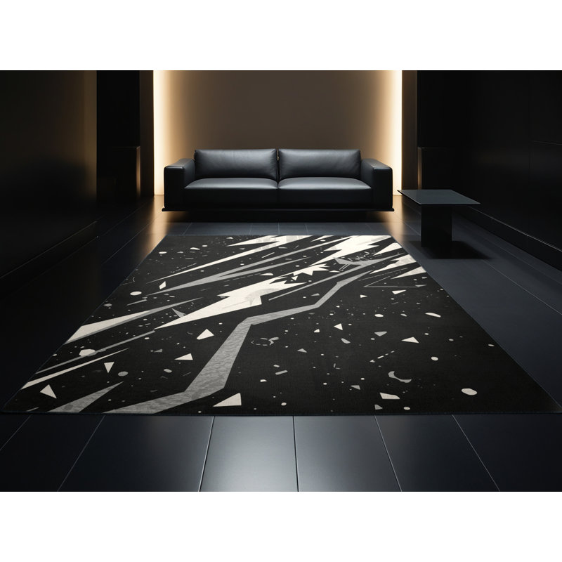 Tapis gris moelleux moelleux à motif abstrait et moderne en tissu Dykstra Ragnarok, 4 x 6