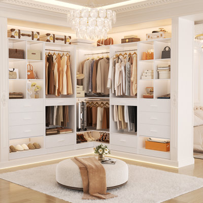 Corner Wardrobe Organizer With Upper & Lower Hanging Areas And Shoe Shelf