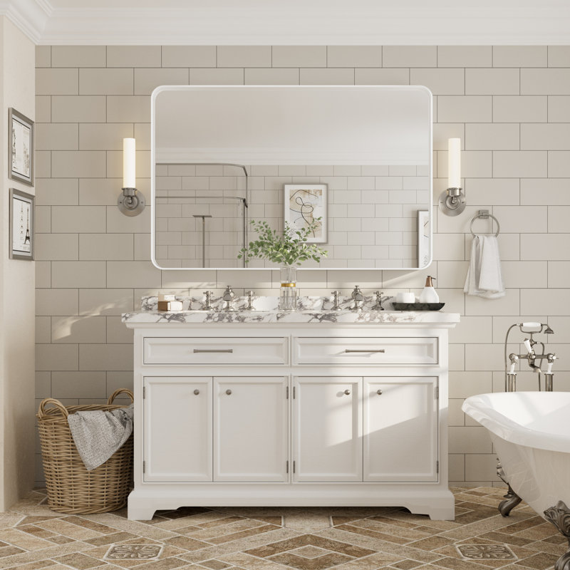 Miroir mural Aevar, 55 po x 36 po, Blanc mat
