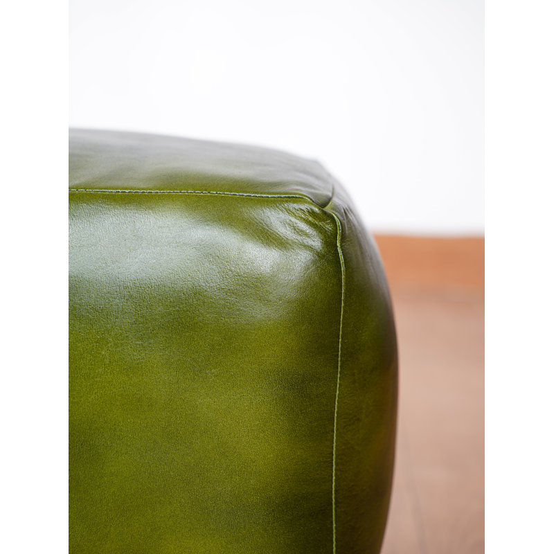BBH HOMES HANDMADE ECO-FRIENDLY SQUARE SHAPED STUFFED BUFFALO LEATHER GREEN POUF - 18" x 18" x 18", Square Shape, Green Color, Plain Solid Design, Genunie Buffalo Leather, Recycled Cotton Stuffed, Seating Pouf For Living Room, Study Room, Patio & Office