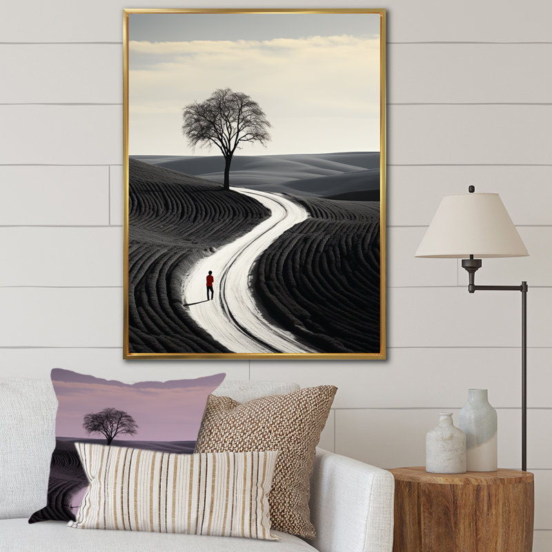 «Wind Turbines Minimalisme Scenery I» sur toile, Cadre flottant doré, H 32 po x l 16 po x P 1 po