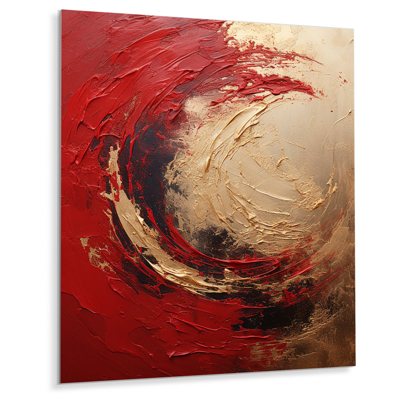 Décoration murale rouge en or rouge spirale I - Spirales abstraites, H 32 po x l 24 po