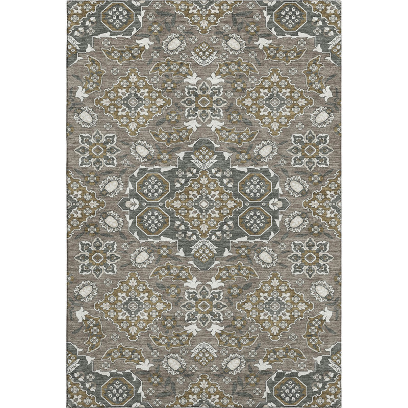 Premium Machine Washable Crestover AMF1853 Global Rug, Rectangle 3' x 5'