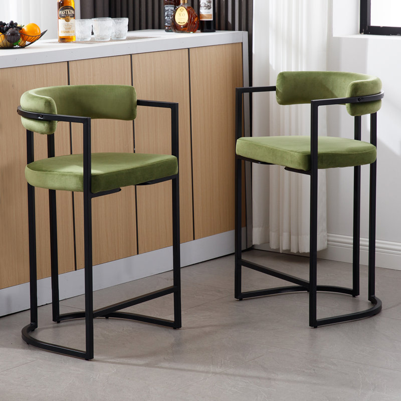 Beatryce Upholstered Counter Stool with Metal Frame, Green