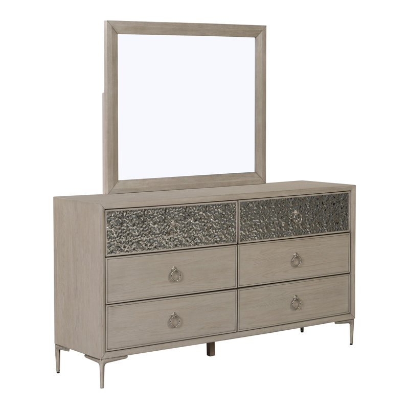 Commode 6 tiroirs avec miroir Preste, Naturel