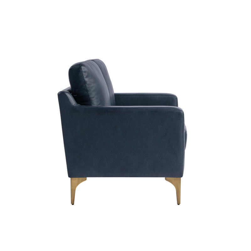 Turner 55.5" Square Arm Faux Leather Loveseat, Navy Blue/Brushed Bronze