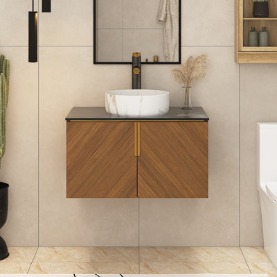 Meuble-lavabo mural simple 30 po avec comptoir en pierre frittée