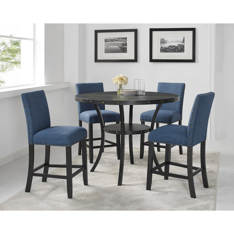Counter Height Stools With Nailhead Trim Set Of 2, Blue/Black