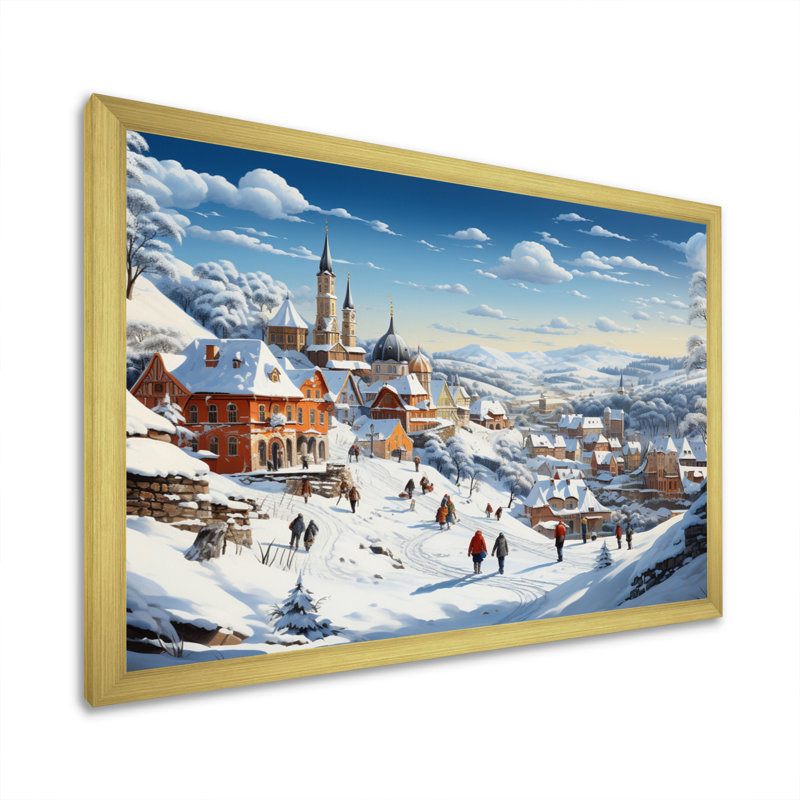 Winter Village Carnival V, reproduction d'art sur toile, H 12 po x l 20 po x P 1 po, Cadre doré à une seule photo
