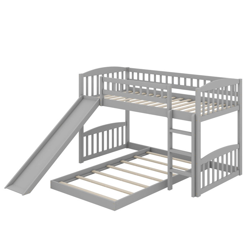 Twin Loft Bed With Slide And Ladder, Gray