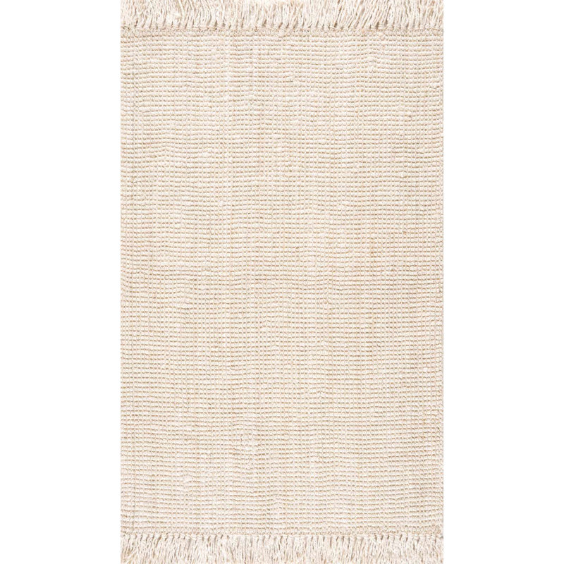 Beige Handwoven Jute Area Rug with Natural Fringe, 3' x 5'